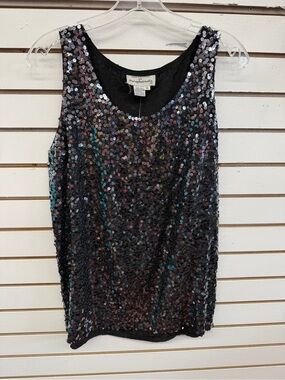 Paraphernalia 100% Silk Black Sequin Tank Top Size 12 Party Evening